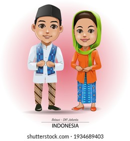 Vector illustration, traditional clothing of the Betawi tribe, DKI Jakarta