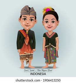 Vector illustration. traditional clothing of the Sasak tribe, Lombok, Nusa Tenggara Barat.