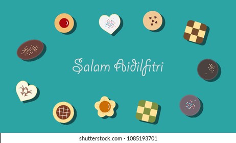 Vector illustration of traditional cookies served during Aidilfitri festival 