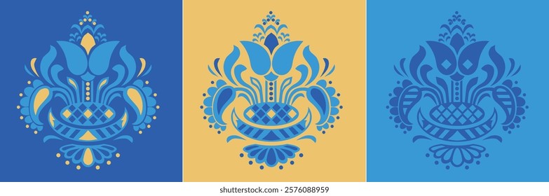 Vector illustration of traditional Crimean Tatar ornamental motif "Tree of Life". Set of 3 color options