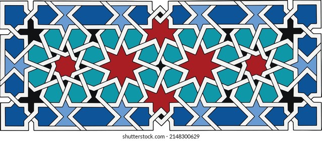  Vector illustration of Traditional Egyptian Arabic Islamic Decoration . Mamluk era style .Medieval Cairo .