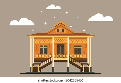 Vector illustration of traditional house from Gorontalo Indonesia. Dulohupa house