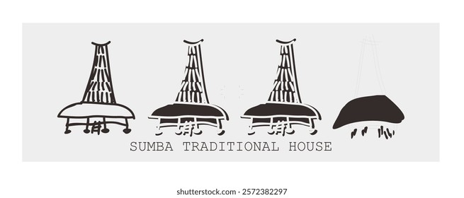 Vector illustration of traditional house of Sumba, West Nusa Tenggara, monochromatic for icons and symbols