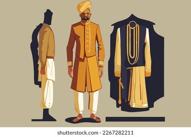 Vector illustration of traditional india clothes with isolated background