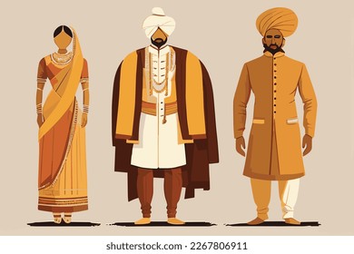 Vector illustration of traditional india clothes with isolated background