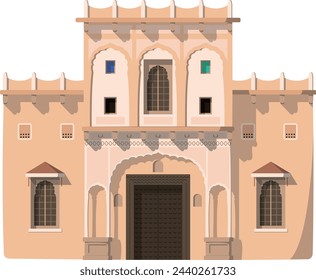 Vector illustration of a traditional India house in cartoon style isolated on white background. Traditional Houses of the World Series