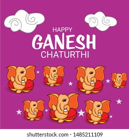 Vector illustration for Traditional Indian Festival Celebrate Happy Ganesh Chaturthi. Abstract text Space Background.