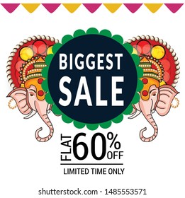 Vector illustration for Traditional Indian Festival Celebrate Happy Ganesh Chaturthi. Abstract text Space Background.