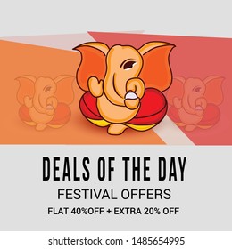 Vector illustration for Traditional Indian Festival Celebrate Happy Ganesh Chaturthi. Abstract text Space Background.