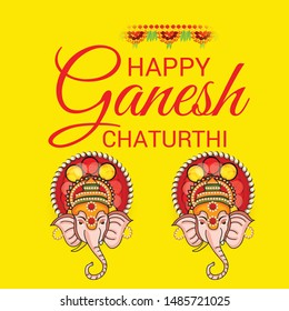 Vector illustration for Traditional Indian Festival Celebrate Happy Ganesh Chaturthi. Abstract text Space Background.