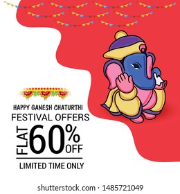 Vector illustration for Traditional Indian Festival Celebrate Happy Ganesh Chaturthi. Abstract text Space Background.