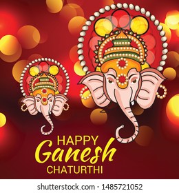 Vector illustration for Traditional Indian Festival Celebrate Happy Ganesh Chaturthi. Abstract text Space Background.
