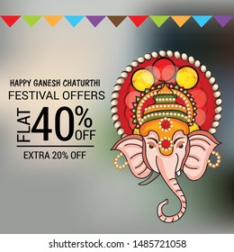 Vector illustration for Traditional Indian Festival Celebrate Happy Ganesh Chaturthi. Abstract text Space Background.