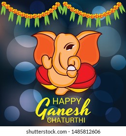 Vector illustration for Traditional Indian Festival Celebrate Happy Ganesh Chaturthi. Abstract text Space Background.