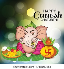 Vector illustration for Traditional Indian Festival Celebrate Happy Ganesh Chaturthi. Abstract text Space Background.