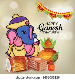 Vector illustration for Traditional Indian Festival Celebrate Happy Ganesh Chaturthi. Abstract text Space Background.