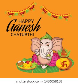 Vector illustration for Traditional Indian Festival Celebrate Happy Ganesh Chaturthi. Abstract text Space Background.