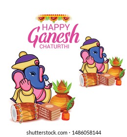 Vector illustration for Traditional Indian Festival Celebrate Happy Ganesh Chaturthi. Abstract text Space Background.
