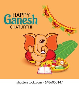 Vector illustration for Traditional Indian Festival Celebrate Happy Ganesh Chaturthi. Abstract text Space Background.