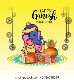 Vector illustration for Traditional Indian Festival Celebrate Happy Ganesh Chaturthi. Abstract text Space Background.