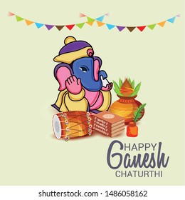 Vector illustration for Traditional Indian Festival Celebrate Happy Ganesh Chaturthi. Abstract text Space Background.