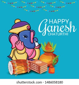 Vector illustration for Traditional Indian Festival Celebrate Happy Ganesh Chaturthi. Abstract text Space Background.