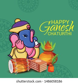 Vector illustration for Traditional Indian Festival Celebrate Happy Ganesh Chaturthi. Abstract text Space Background.