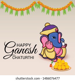 Vector illustration for Traditional Indian Festival Celebrate Happy Ganesh Chaturthi. Abstract text Space Background.
