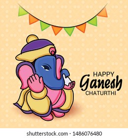 Vector illustration for Traditional Indian Festival Celebrate Happy Ganesh Chaturthi. Abstract text Space Background.