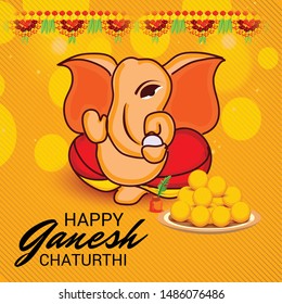 Vector illustration for Traditional Indian Festival Celebrate Happy Ganesh Chaturthi. Abstract text Space Background.