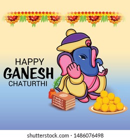 Vector illustration for Traditional Indian Festival Celebrate Happy Ganesh Chaturthi. Abstract text Space Background.