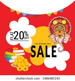 Vector illustration for Traditional Indian Festival Celebrate Happy Ganesh Chaturthi. Abstract text Space Background.