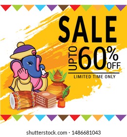 Vector illustration for Traditional Indian Festival Celebrate Happy Ganesh Chaturthi. Abstract text Space Background.