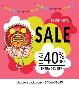 Vector illustration for Traditional Indian Festival Celebrate Happy Ganesh Chaturthi. Abstract text Space Background.