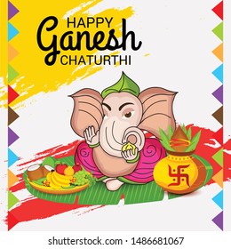 Vector illustration for Traditional Indian Festival Celebrate Happy Ganesh Chaturthi. Abstract text Space Background.