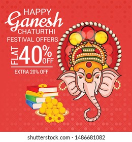 Vector illustration for Traditional Indian Festival Celebrate Happy Ganesh Chaturthi. Abstract text Space Background.