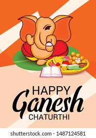 Vector illustration for Traditional Indian Festival Celebrate Happy Ganesh Chaturthi. Abstract text Space Background.