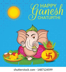 Vector illustration for Traditional Indian Festival Celebrate Happy Ganesh Chaturthi. Abstract text Space Background.