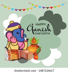 Vector illustration for Traditional Indian Festival Celebrate Happy Ganesh Chaturthi. Abstract text Space Background.