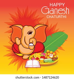 Vector illustration for Traditional Indian Festival Celebrate Happy Ganesh Chaturthi. Abstract text Space Background.
