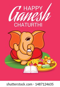 Vector illustration for Traditional Indian Festival Celebrate Happy Ganesh Chaturthi. Abstract text Space Background.
