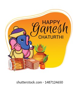 Vector illustration for Traditional Indian Festival Celebrate Happy Ganesh Chaturthi. Abstract text Space Background.