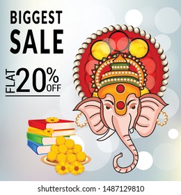 Vector illustration for Traditional Indian Festival Celebrate Happy Ganesh Chaturthi. Abstract text Space Background.