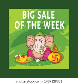 Vector illustration for Traditional Indian Festival Celebrate Happy Ganesh Chaturthi. Abstract text Space Background.