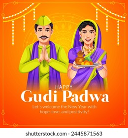 Vector illustration of traditional Indian festival celebration greeting card for the New Year's Day Ugadi (Gudi Padwa, Yugadi)