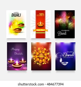 Vector illustration of a Traditional Indian Festival Diwali Card Set.