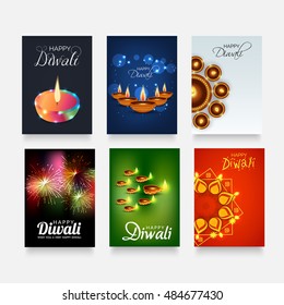 Vector illustration of a Traditional Indian Festival Diwali Card Set.