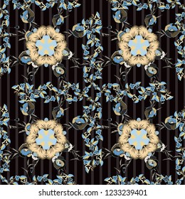 Vector illustration. Traditional Indian floral seamless pattern with motley poppy flowers in purple, beige and black colors.