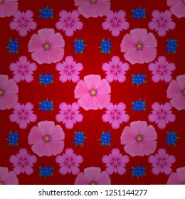 Vector illustration. Traditional Indian floral seamless pattern with motley cosmos flowers in red, pink and magenta colors.