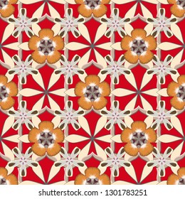 Vector illustration. Traditional Indian floral seamless pattern in red, gray and beige colors.